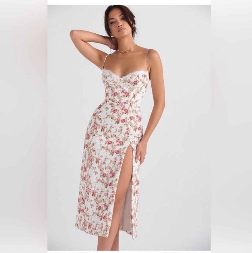 House of CB London Charlotte Rose Floral Print Bustier Dress Womens Size Small